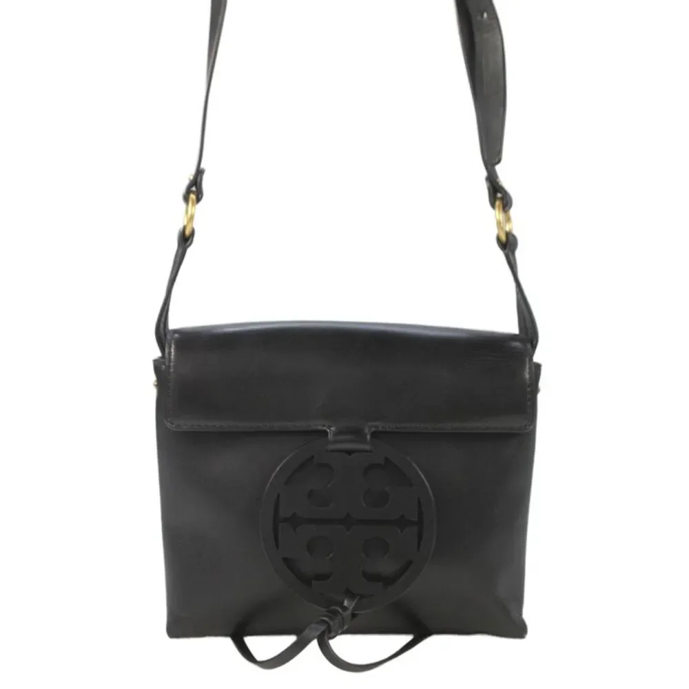 Tory Burch Womens Leather Miller Flap Crossbody Handbag Black